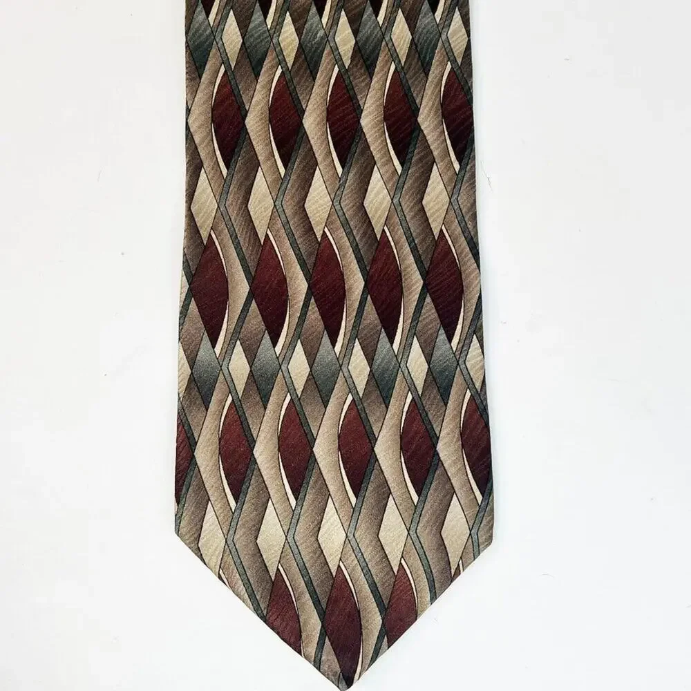 Puritan Abstract Print Mens Neck Tie Brown Tan Green 100% Silk